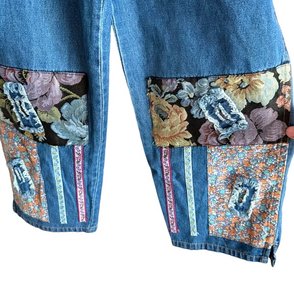 Agapo Hippie Floral Boho Patchwork Denim Overalls Size Small NWT - Picture 4 of 8
